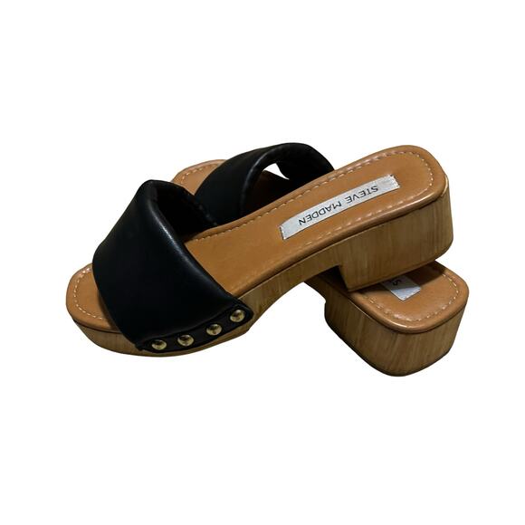 Steve Madden Chana Woody Platform Slide Clog Sandals  Size 7 Black Slip-on Heels - Picture 2 of 11